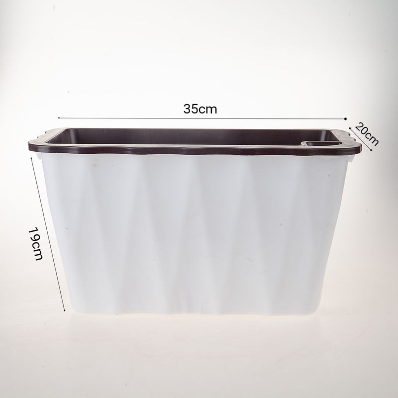 Small 35cm White Rectangular Plastic Planter Pot With Holder And Drainage