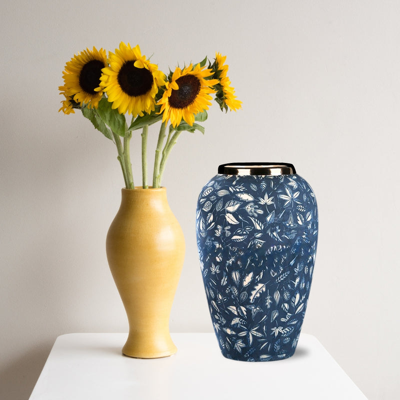 Medium Ceramic Flower Vase 30x19cm Blue Elegant Sturdy Home Decor