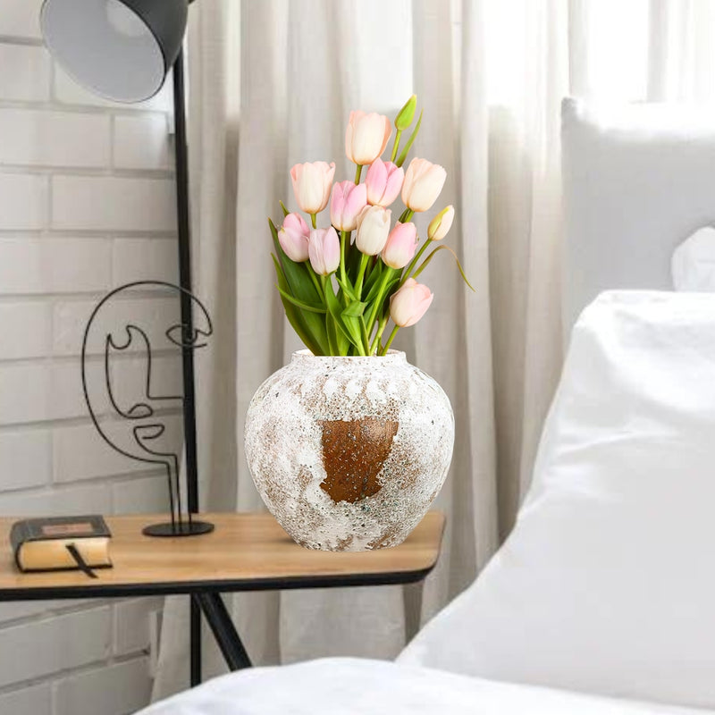 Small White Ceramic Flower Vase 21x22cm Elegant Living Room Decor