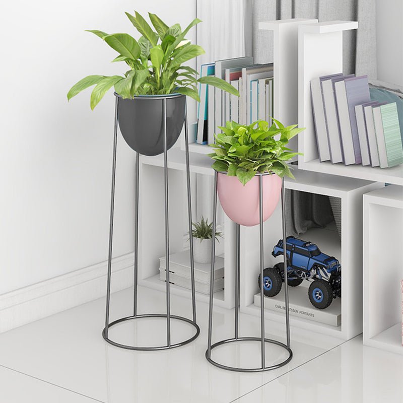 70cm Round Wire Plant Stand Painted Iron Frame Detachable Enamel Pot Black