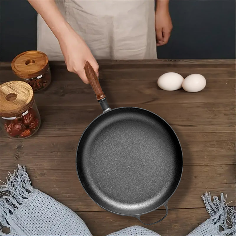 2X 29cm Cast Iron Skillet Pre Seasoned Nonstick Wood Helper Handle Induction