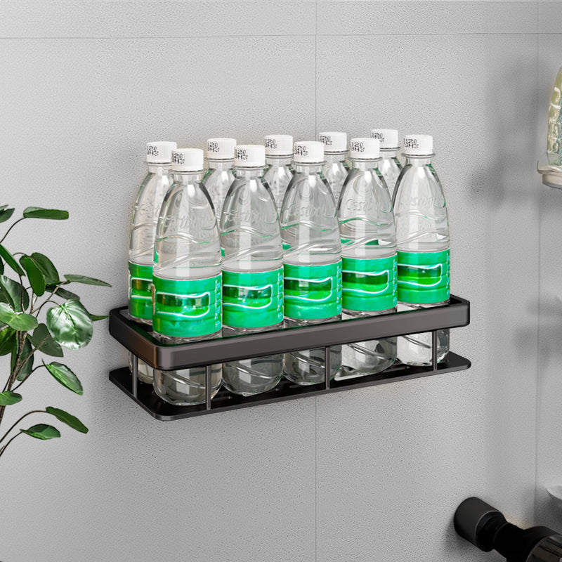 2X Black Aluminum Wall Mounted Bathroom Shelf Rack 34x16x6.5cm Adhesive