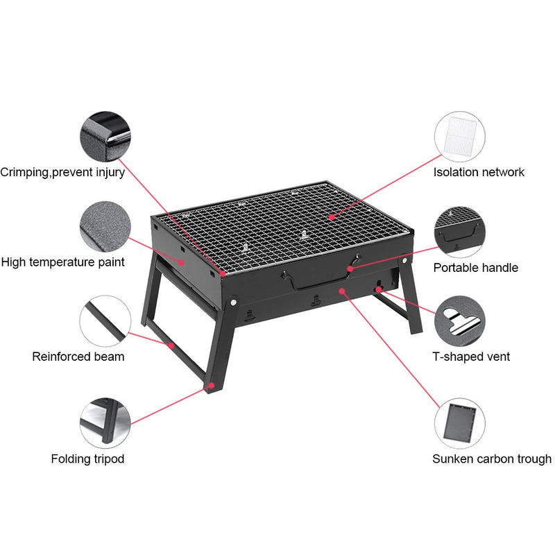 43cm Portable Folding Charcoal Box Grill Stainless Steel Black