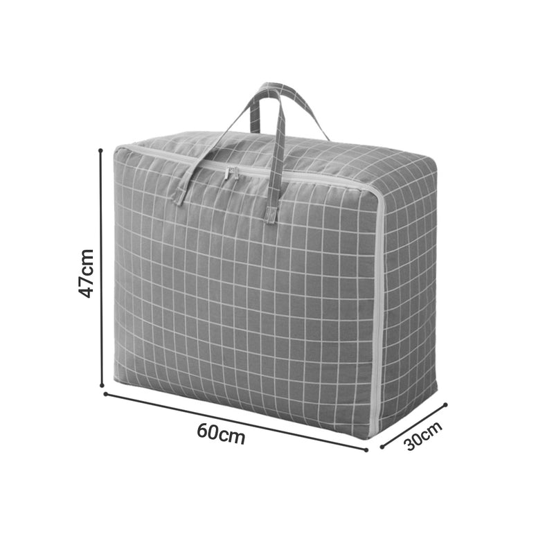 2X Grey Plaid Super Large Storage Bag Polyester 60cmx30cmx47cm Double Zipper