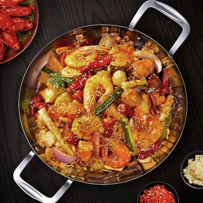24cm Flat Base Stainless Steel Seafood Dry Pot Silver Nonstick With Lid