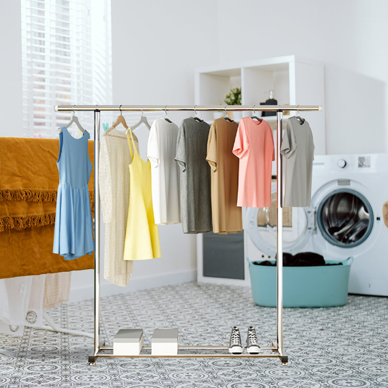 Stainless Steel Floor Standing Clothes Rack 240x150x120cm 3 Poles Wheels