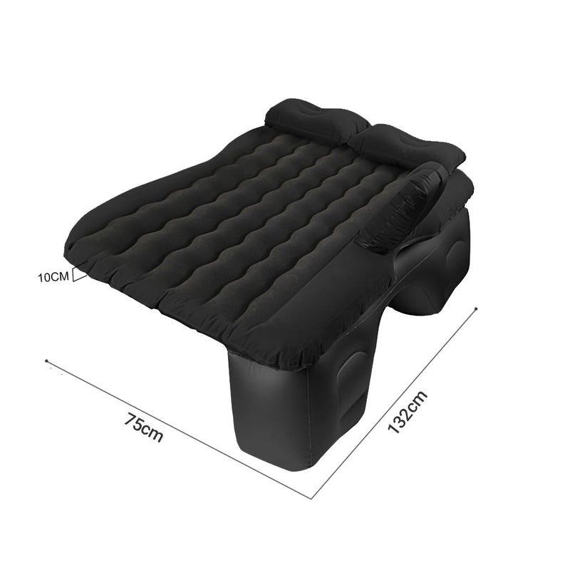 Inflatable Car Mattress Flocked PVC 132x75x10cm Wave Design Black 2X Pillows