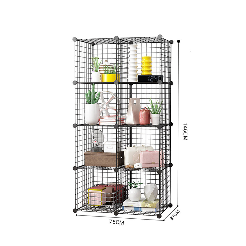 2X 8 Cube Portable Wire Mesh Storage Organizer Black 75x37x146cm Foldable