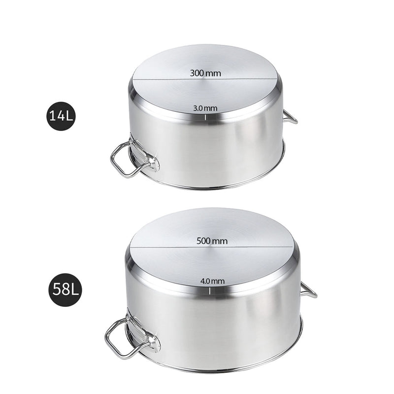 Stock Pot 2X 14L 58L Stainless Steel Heavy Duty Induction Compatible
