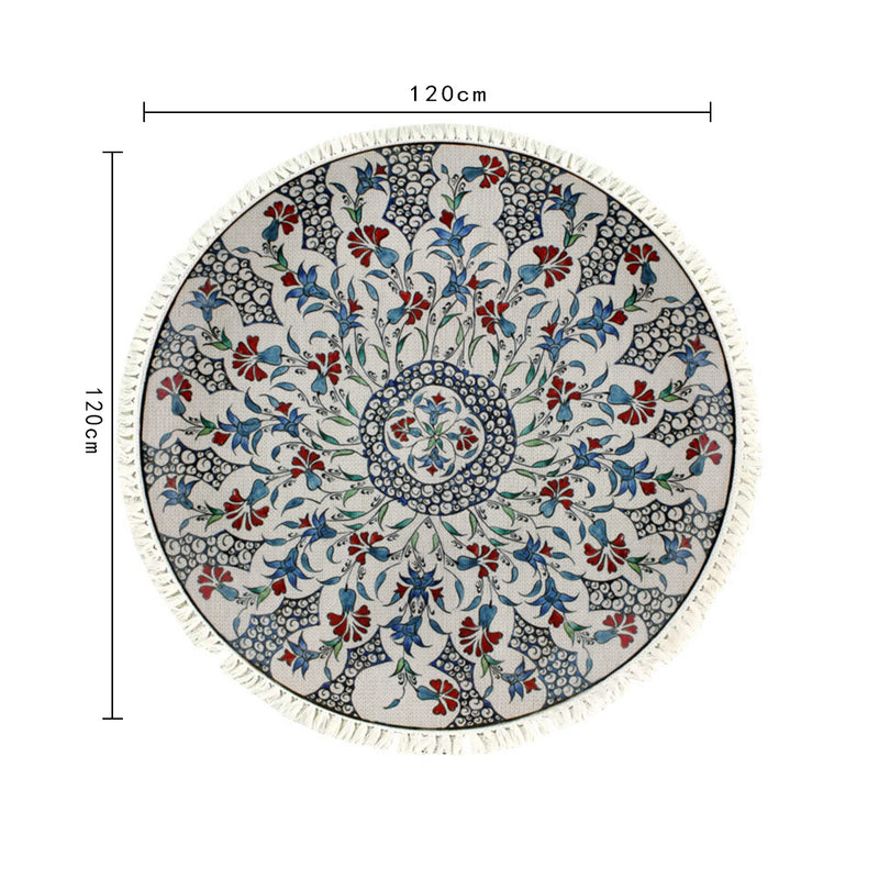 Mandala Round Area Rug 120cm Anti-Slip Polyester Multicolor Home Decor