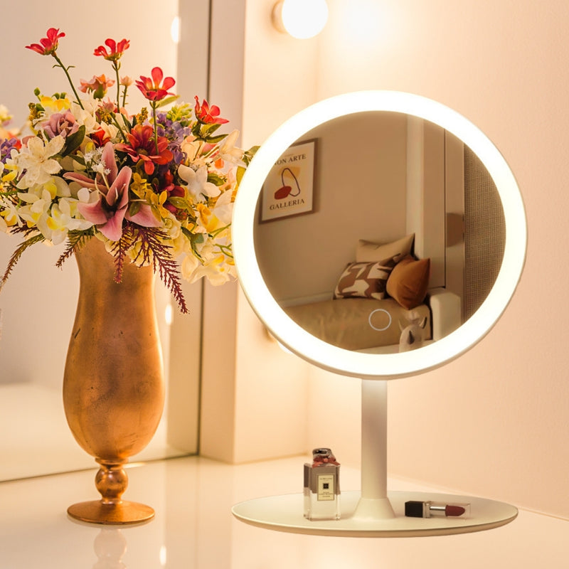 26cm Round White Led Vanity Makeup Table Mirror 5x Magnification Usb Powered