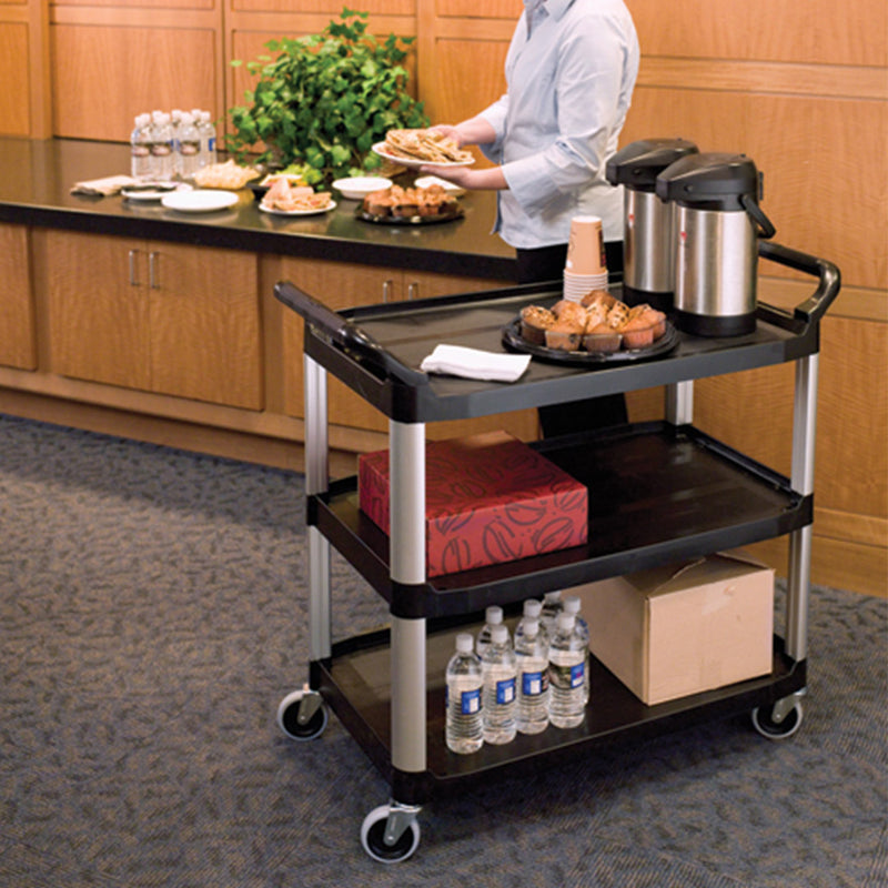 3 Tier PVC Trolley Cart 84x43x95cm Kitchen Storage Black Small Easy Assembly