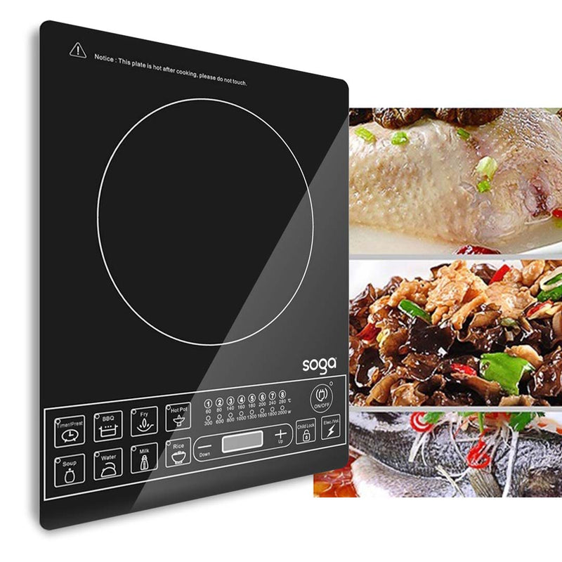 2X Portable Induction Cooktop 2000W 8 Levels 60C To 280C 18.2cm Glass Top