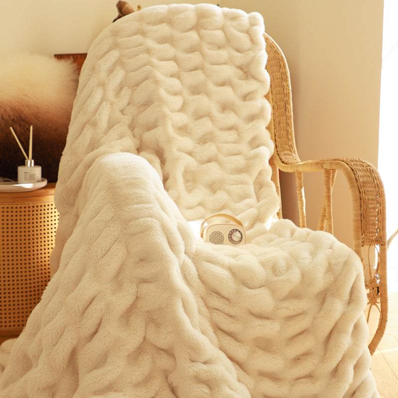 150x200cm Faux Rabbit Fur Throw Blanket Double Layer White Polyester Plush