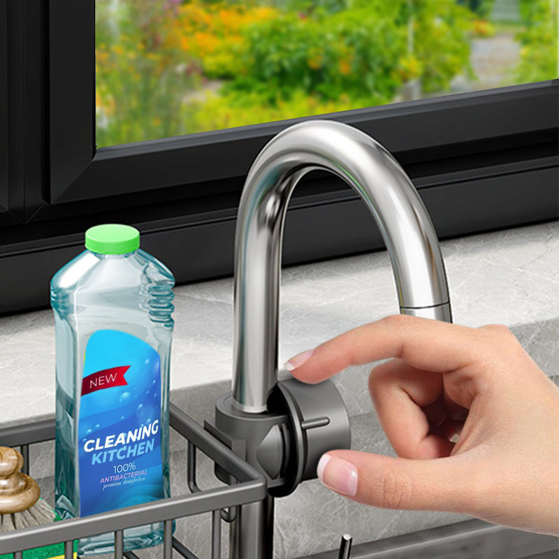 Kitchen Sink Faucet Sponge Caddy Aluminum Storage Rack Dark Grey 28.5x12x8cm