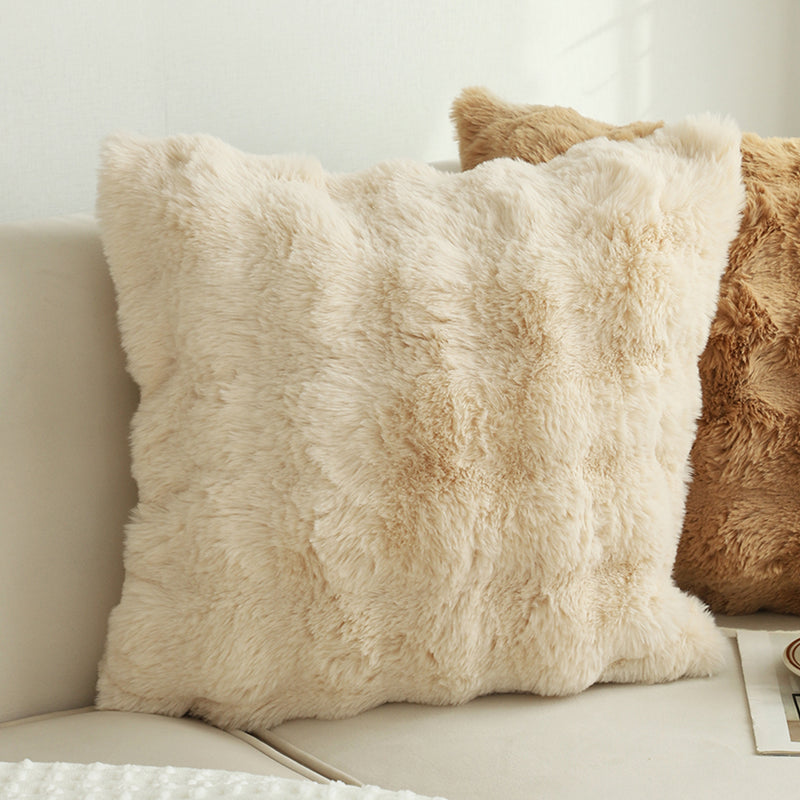 Polyester Throw Pillow 50cm Square Rabbit Motif Light Camel 14cm Thick