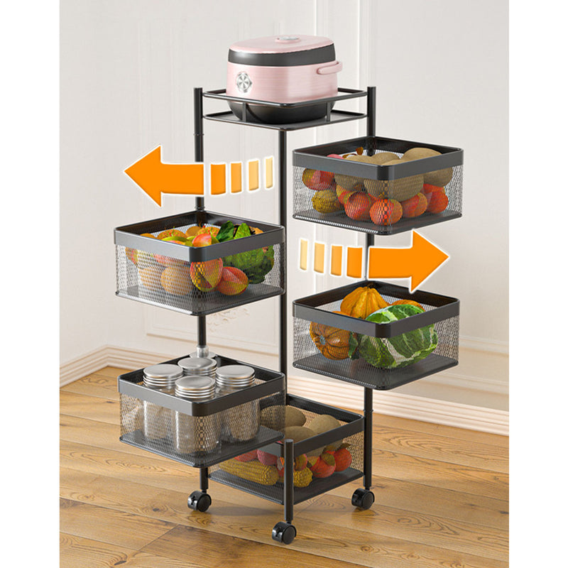 2X 5 Tier Carbon Steel Rotating Kitchen Cart With Wheels Black 30x30x97cm