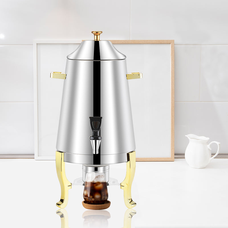 Stainless Steel 13L Beverage Dispenser Silver Gold Trim Elegant Design