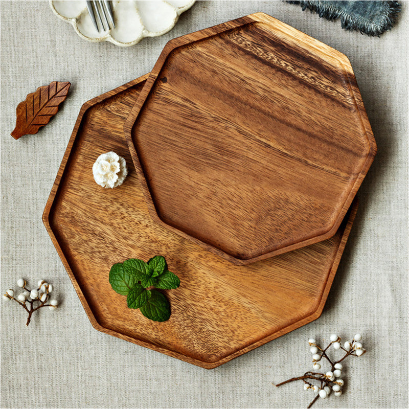 25cm Octagon Acacia Wood Serving Tray Oak Charcuterie Board Centerpiece