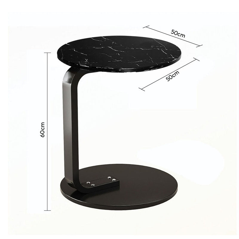 2X Black Marble Mini Side Table 50cm Lightweight Movable Metal Frame