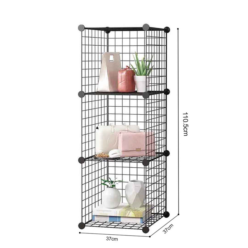 2X Black Portable 3 Tier Cube Storage Organizer Foldable Iron Wire Mesh Shelf