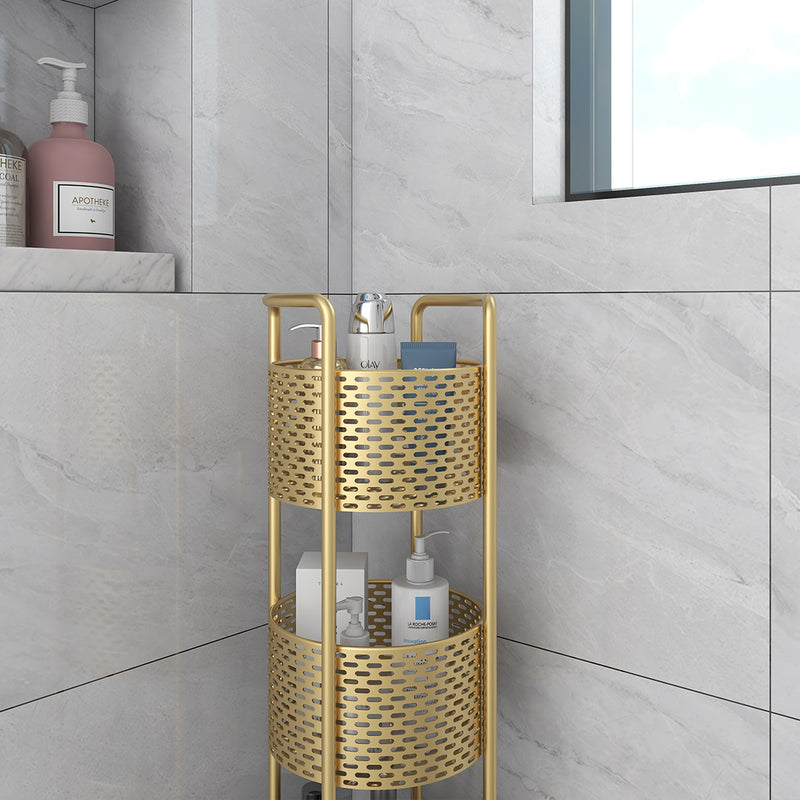3 Tier Metal Bathroom Shelf Gold 27x27x93cm 360 Degree Casters
