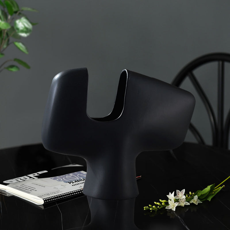 2X Black Ceramic Modern Curved Decorative Vase 44X35cm Sculptural Accent