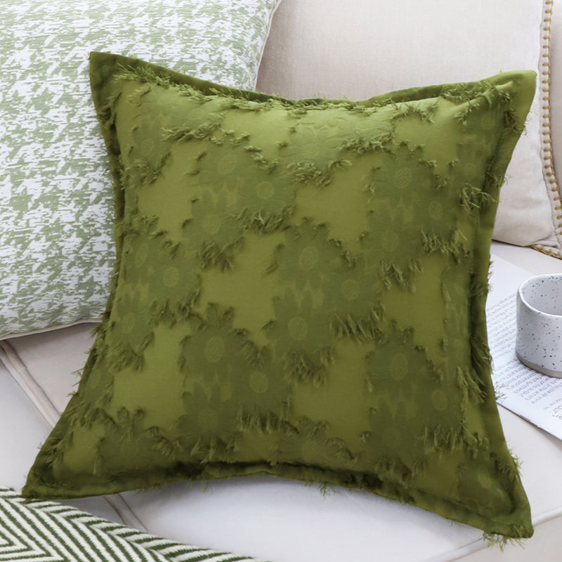 2X Green Throw Pillows 50x50x18cm Polyester Cotton Blend Soft Durable