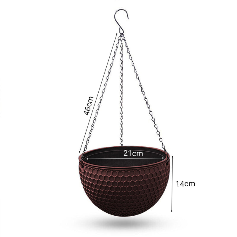 2X Medium Coffee Resin Hanging Planter Self Watering Reservoir 21x14x46cm