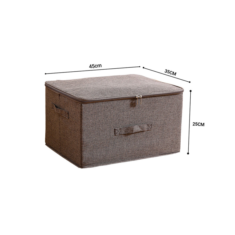 Large Foldable Storage Box 45cmx35cmx25cm Polyester Cotton Coffee Double Zipper