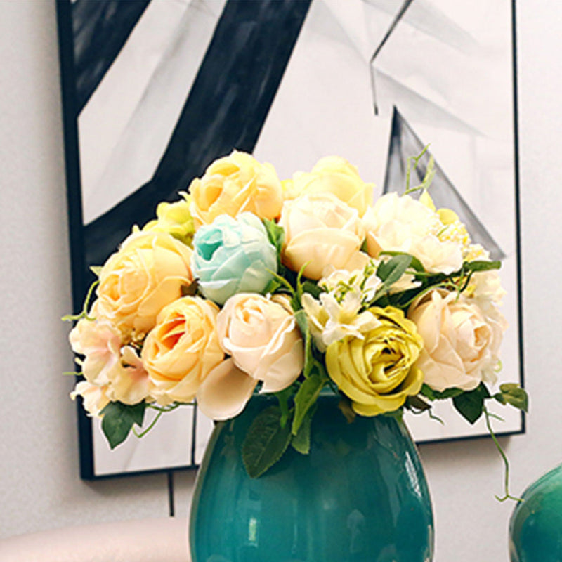 3pcs Artificial Silk Rose Bouquet 15 Heads White Wedding Decor 50cm 45cm