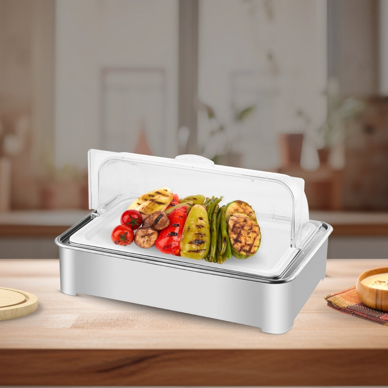 Ceramic Chafing Dish 59x38.5x14cm 9L Silver With Stainless Stand