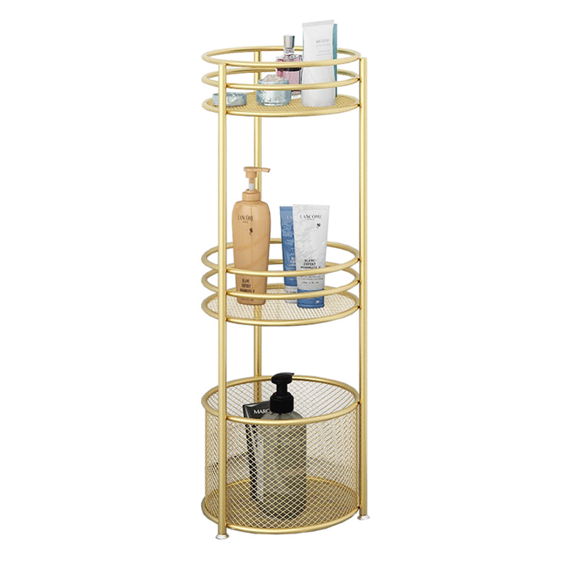 2X 3 Tier Metal Bathroom Storage Shelf With Basket Freestanding Gold 27x80cm