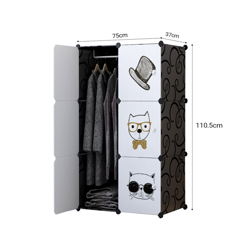 6 Cubes Portable Wardrobe Plastic Storage Organizer Black 75x37x110.5cm