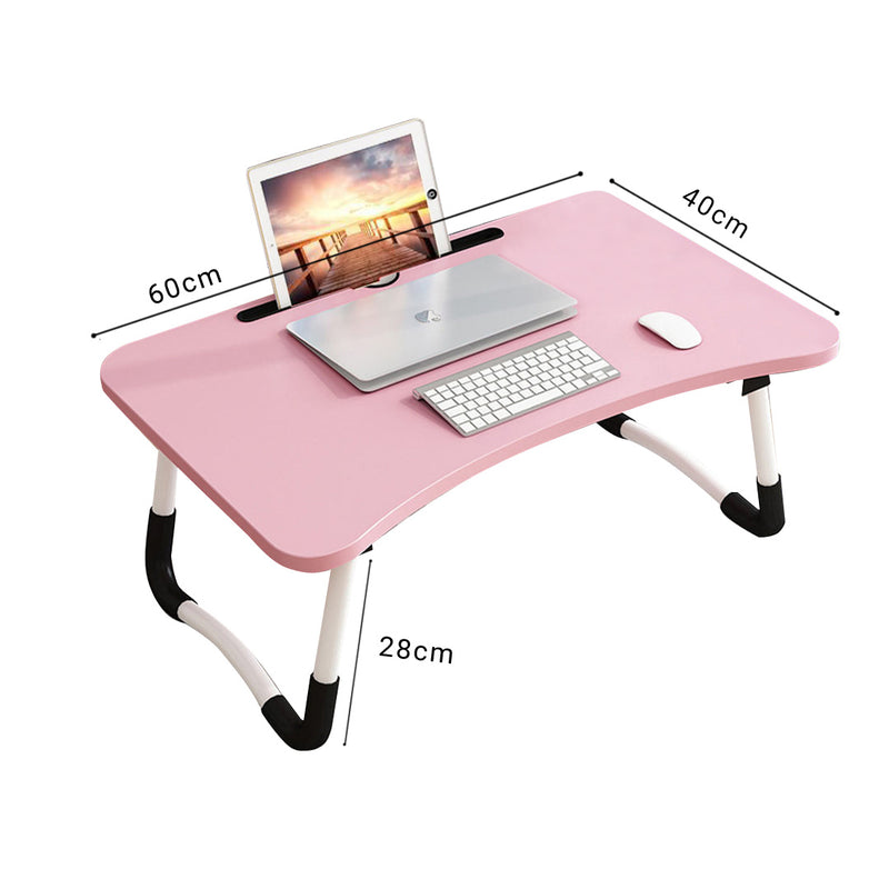 2X Pink Foldable Bed Table Mdf Aluminum Frame 60x40x28cm Laptop Stand Card Slot