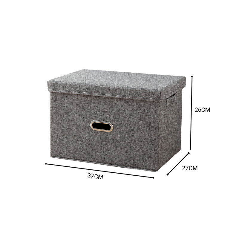 Medium Foldable Canvas Storage Box 37cmx27cmx26cm Grey Durable Sturdy Handle