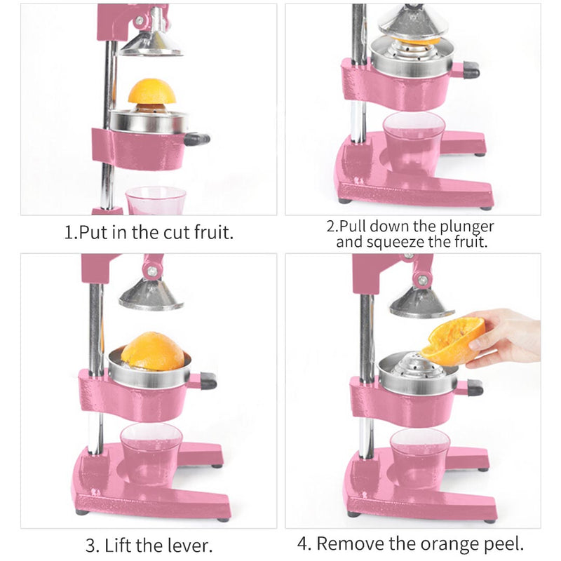 Commercial Manual Cast Iron Juicer 304 Stainless Steel Cone Pink 12cm Cup