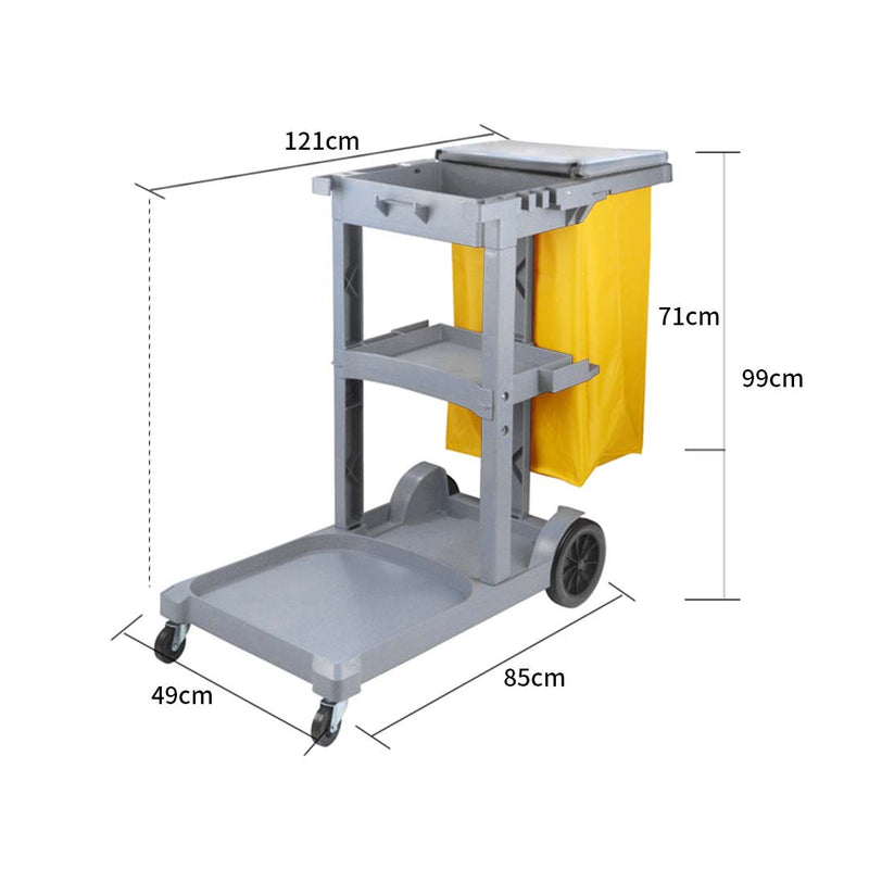 2X 3 Tier Janitor Cleaning Cart with Shelves Waterproof Bag and Lid Gray Yellow