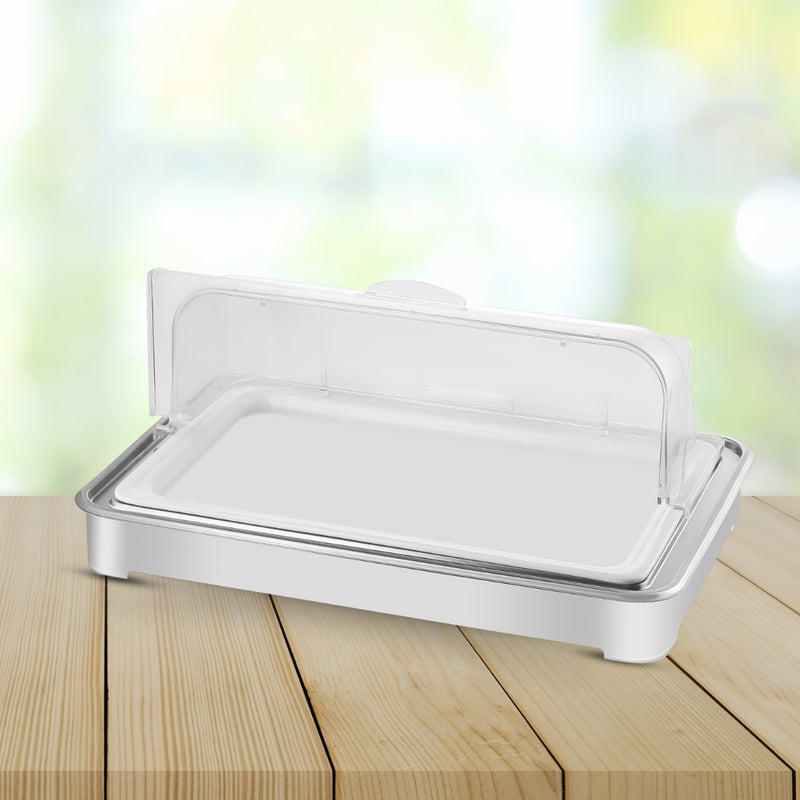 Chafing Dish Ceramic Serving Bowl 59x38.5x7cm With Stainless Stand Silver