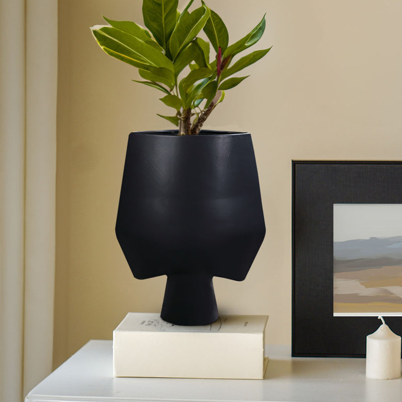 2X Large Ceramic Square Vase Handcrafted Modern Abstract Black Home Decor 33x43cm