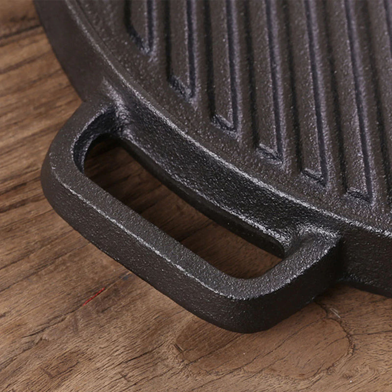 30cm Cast Iron Ribbed Grill Pan Pre Seasoned Black Handle Induction