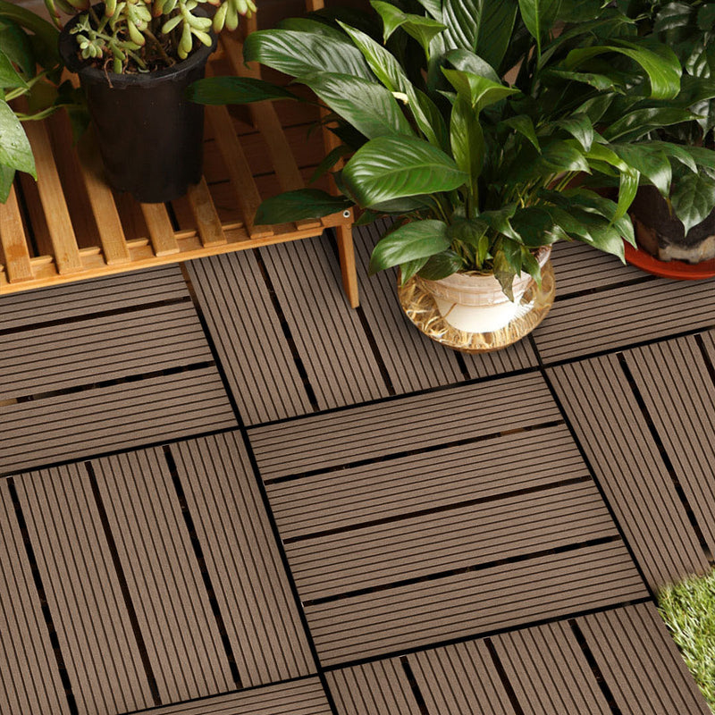 11 pcs Wood Composite 30X30X2.2cm Dark Chocolate Decking Tiles Slip Resistant