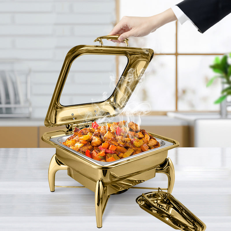 Gold Stainless Steel 6L Square Chafing Dish Buffet Food Warmer With Lid