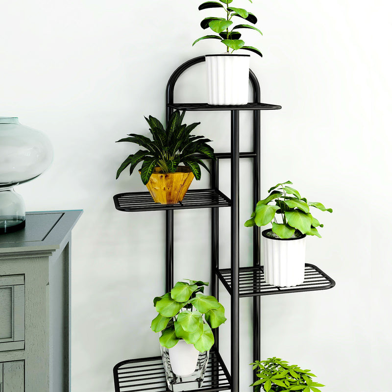 4 Tier 5 Pots Metal Plant Stand 82cm Tall Space Saving Indoor Black