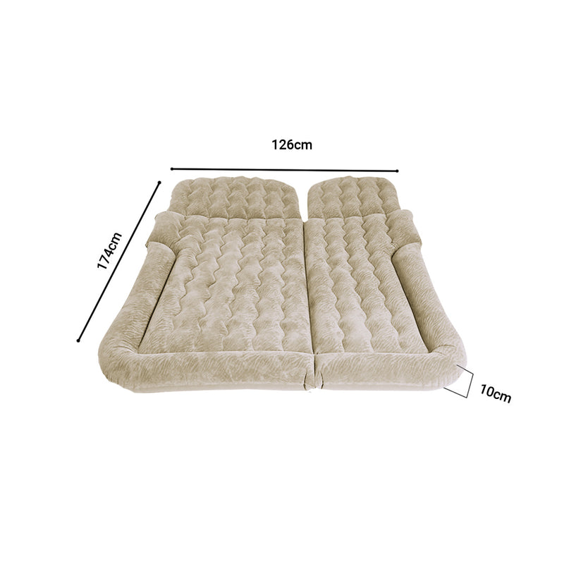 2X Inflatable Car Boot Mattress Flocked Pvc 174x126x10cm Beige With Pillows