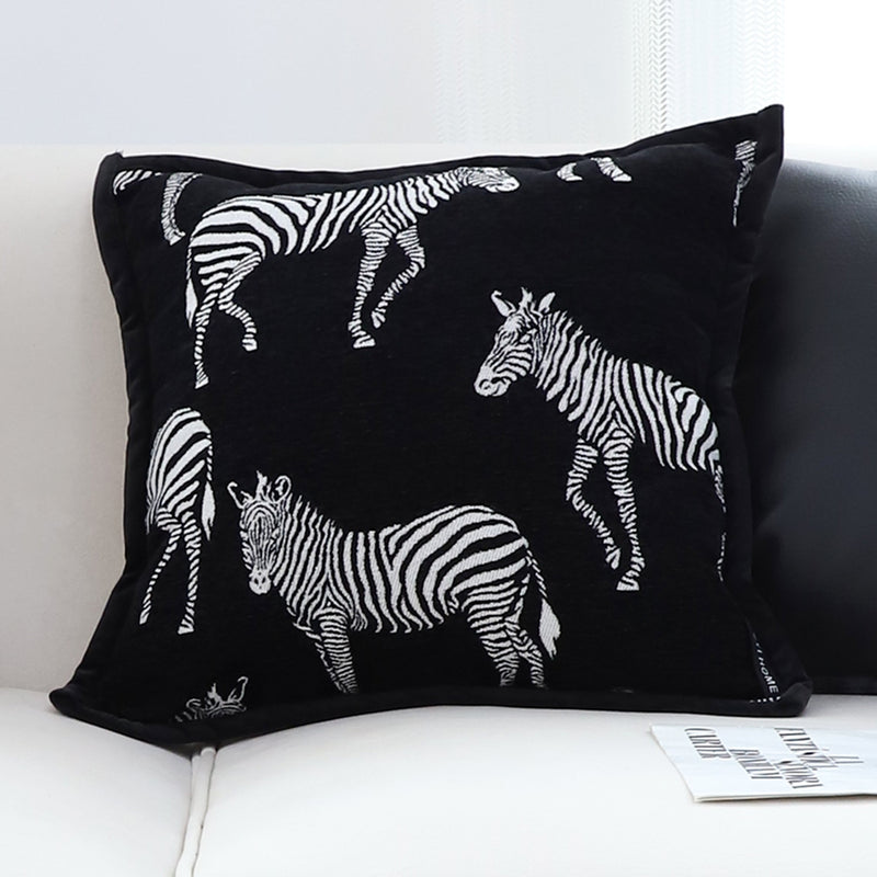Black Zebra Throw Pillow Polyester Cotton 50x50x18cm Thick Square Light Luxury
