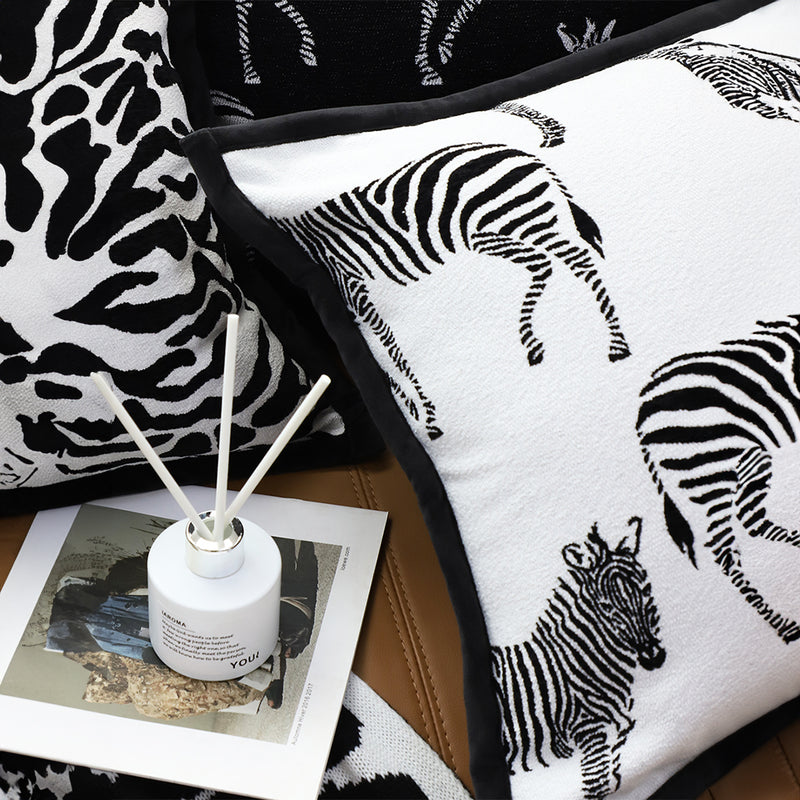 2X 45cm Polyester Zebra Throw Pillows Black And White Luxury Square