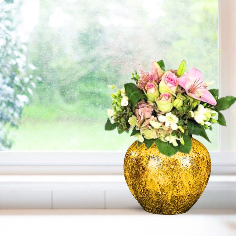 Small Ceramic Flower Vase 21x22cm Yellow Sturdy Elegant Home Decor