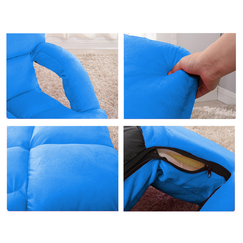 2X Foldable Flannel Floor Recliner Chair Adjustable Armrest Blue 95x55x14cm
