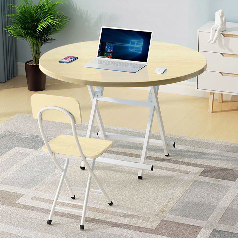 2X Maple Grain Round Dining Table Mdf Top Aluminum Legs 60cm Space Saving